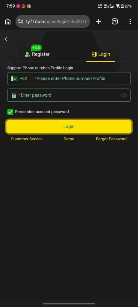 How to Login on TY777 Game