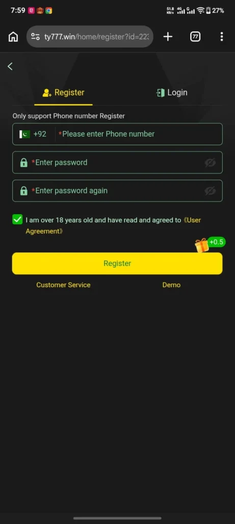 How to register on TY777 Game